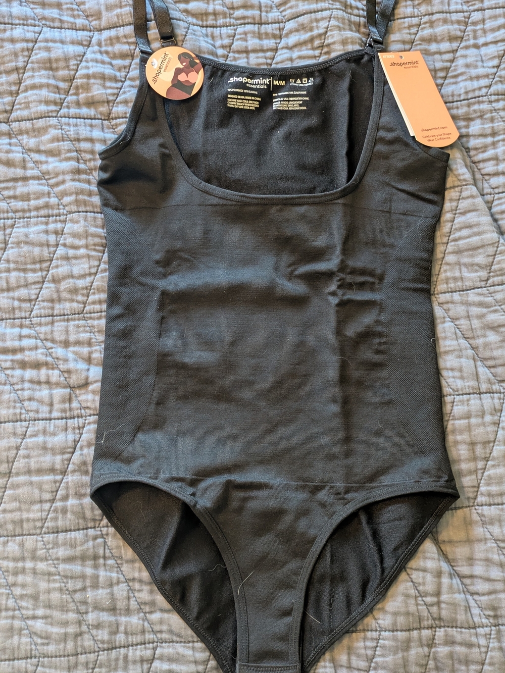 Shapermint Black Open Bust Shaping Bodysuit with Adjustable Straps